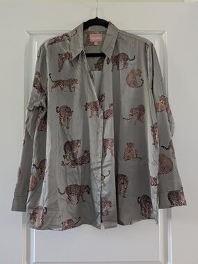 Show Me Your MuMu Green Leopard Print Button-Down Shirt